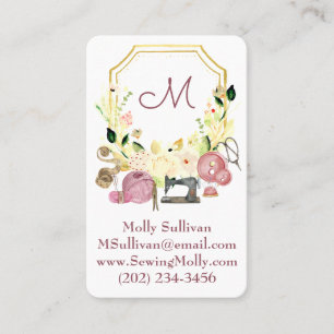 Seamstress Monogram Crest Sewing Business Card