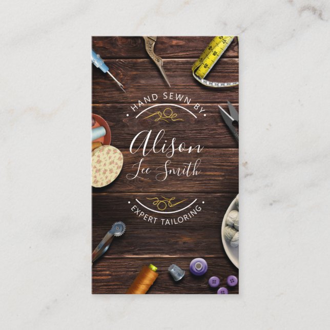 Seamstress or Tailor desk Hand sewn Business Card (Front)