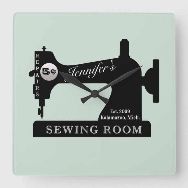 Seamstress Quilter Sewing Gift Sewing Machine Square Wall Clock (Front)