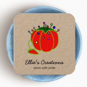 Seamstress Red Pin Cushion Seamstress  Square Busi Business Card