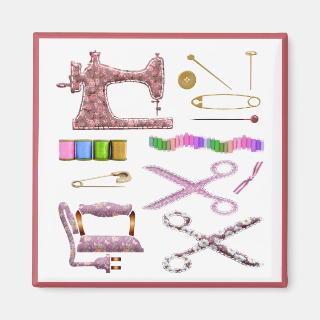 Seamstress Sewing Machine Scissors Thread Tailor Magnet (Front)