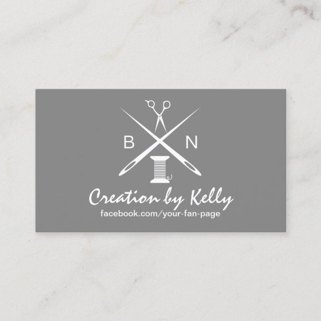 Seamstress Sewing Needles & Threads Classy Silver Business Card (Front)