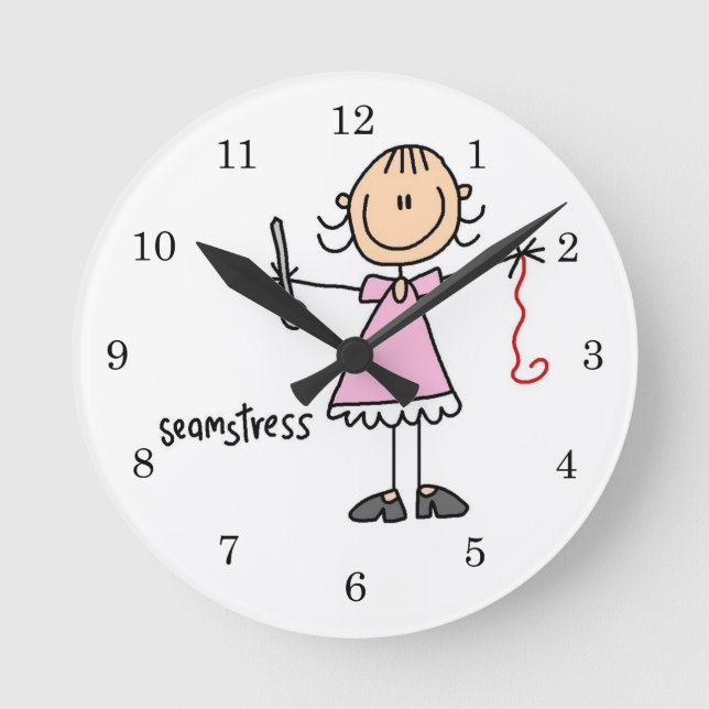 Seamstress Stick Figure Round Clock (Front)