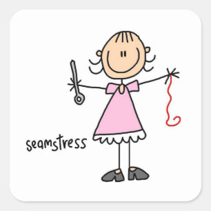 Seamstress Stick Figure Square Sticker