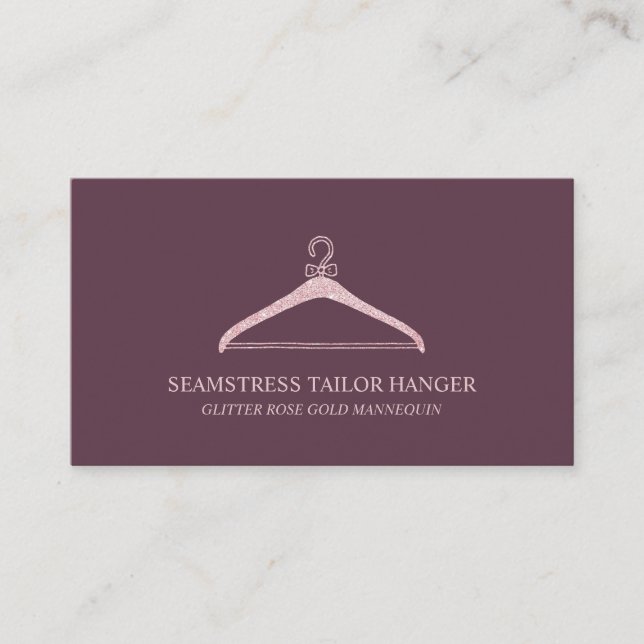 Seamstress Tailor Hanger Burgundy Business Card (Front)
