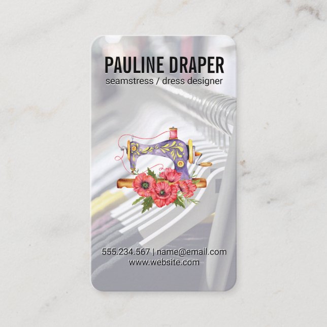 Seamstress | Tailor | Vintage Sewing Machine Business Card (Front)