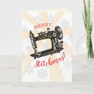 Seamstress vintage sewing machine christmas card