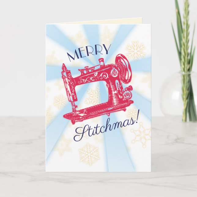 Seamstress vintage sewing machine christmas card (Front)