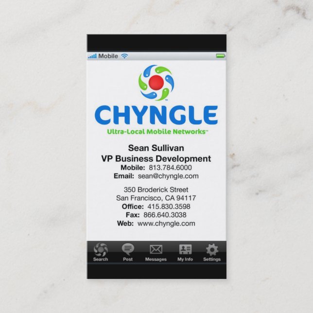 Sean Chyngle Business Cards (Front)