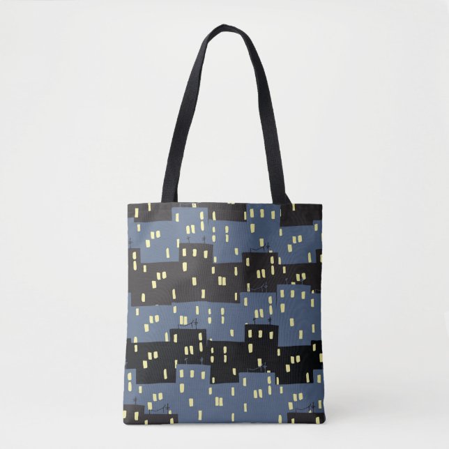Seanless pattern with a city at night.  tote bag (Front)