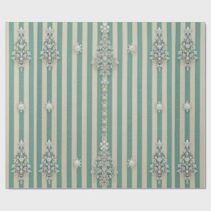Seaoam Striped Crystal Trees Wrapping Paper