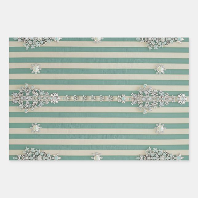 Seaoam Striped Crystal Trees Wrapping Paper Sheet (Front)