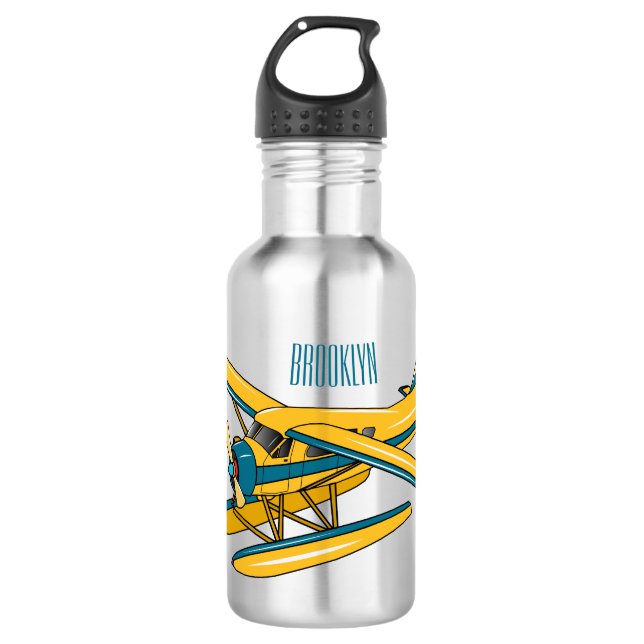 Seaplane cartoon illustration  532 ml water bottle (Front)