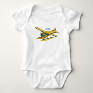 Seaplane cartoon illustration  baby bodysuit