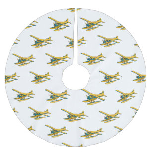 Seaplane cartoon illustration  brushed polyester tree skirt