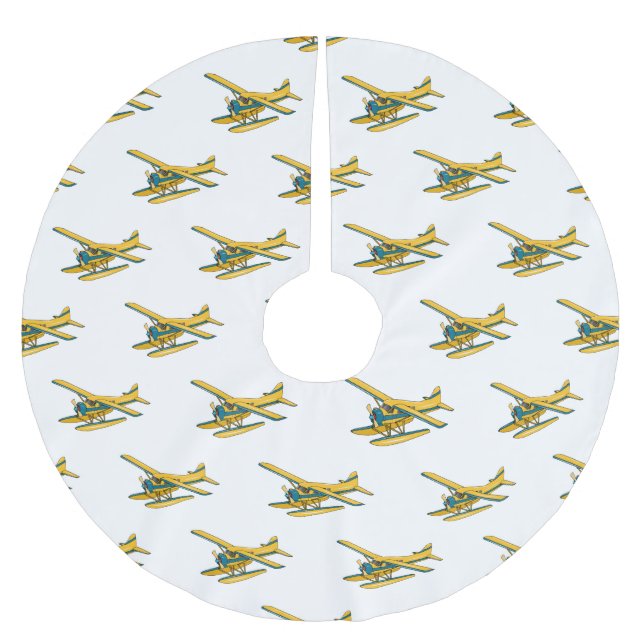 Seaplane cartoon illustration  brushed polyester tree skirt (Front)