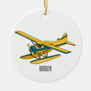 Seaplane cartoon illustration  ceramic tree decoration