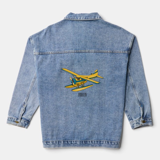 Seaplane cartoon illustration  denim jacket (Back)