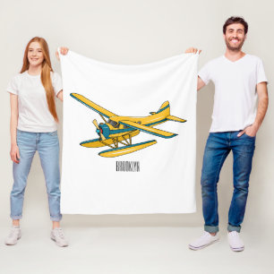 Seaplane cartoon illustration  fleece blanket