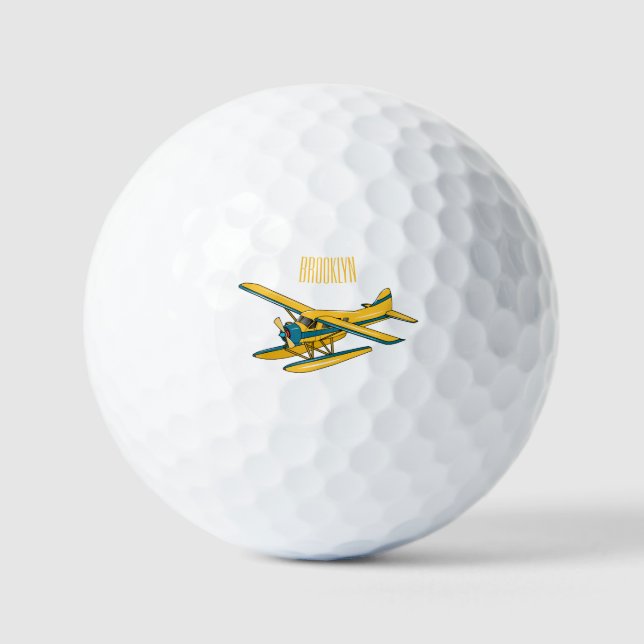 Seaplane cartoon illustration  golf balls (Front)