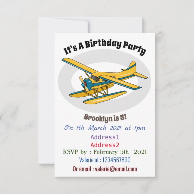 Seaplane cartoon illustration invitation (Front)