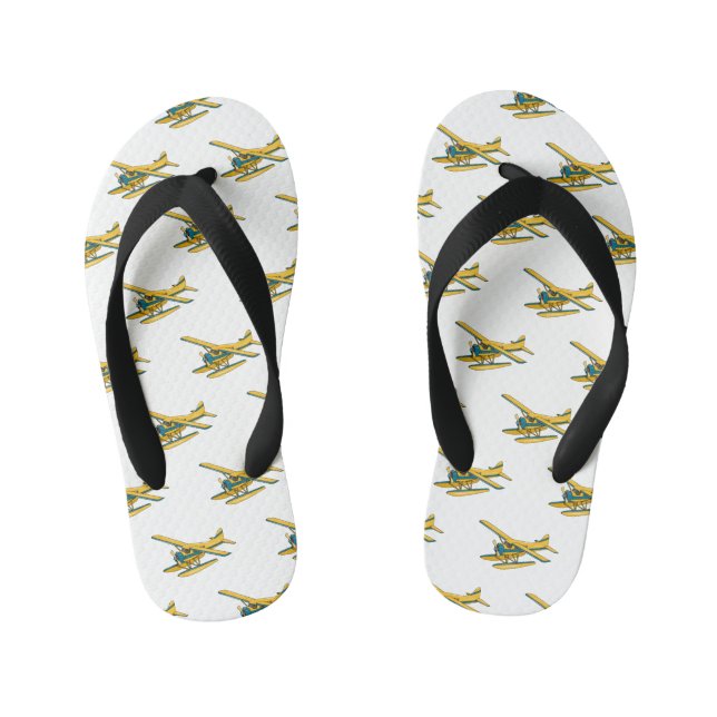 Seaplane cartoon illustration  kid's flip flops (Footbed)