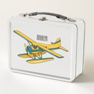Seaplane cartoon illustration  metal lunch box