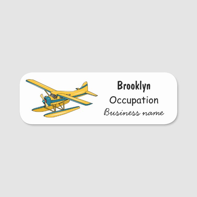 Seaplane cartoon illustration name tag (Front)