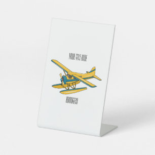 Seaplane cartoon illustration pedestal sign