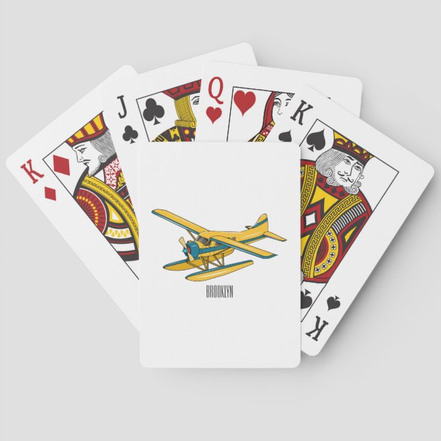 Seaplane cartoon illustration  playing cards (Back)