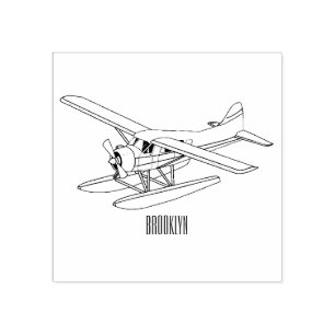 Seaplane cartoon illustration rubber stamp