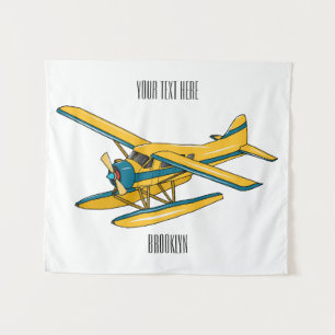 Seaplane cartoon illustration  tapestry