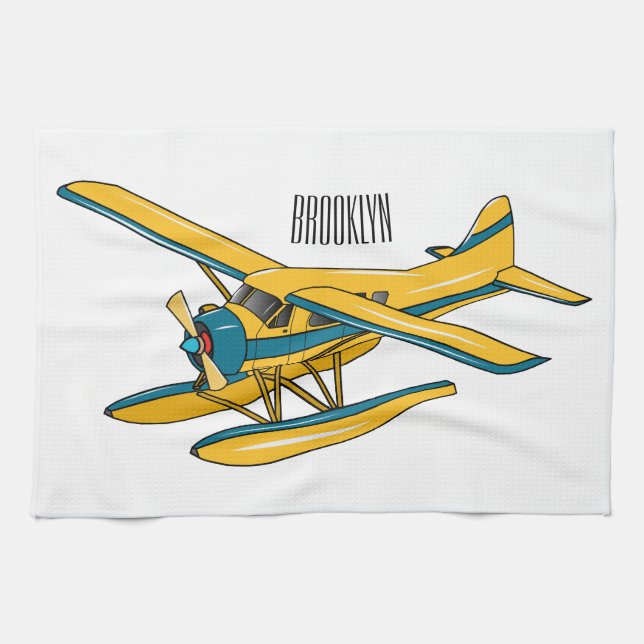 Seaplane cartoon illustration  tea towel (Horizontal)