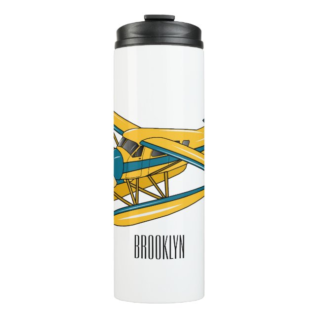 Seaplane cartoon illustration  thermal tumbler (Front)