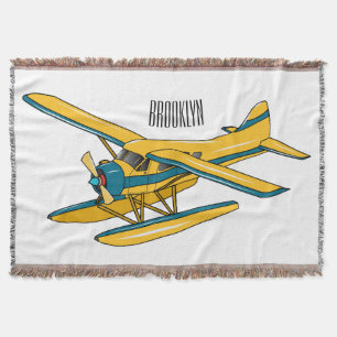 Seaplane cartoon illustration  throw blanket