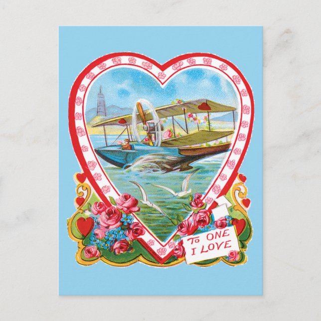Seaplane Valentine Holiday Postcard (Front)