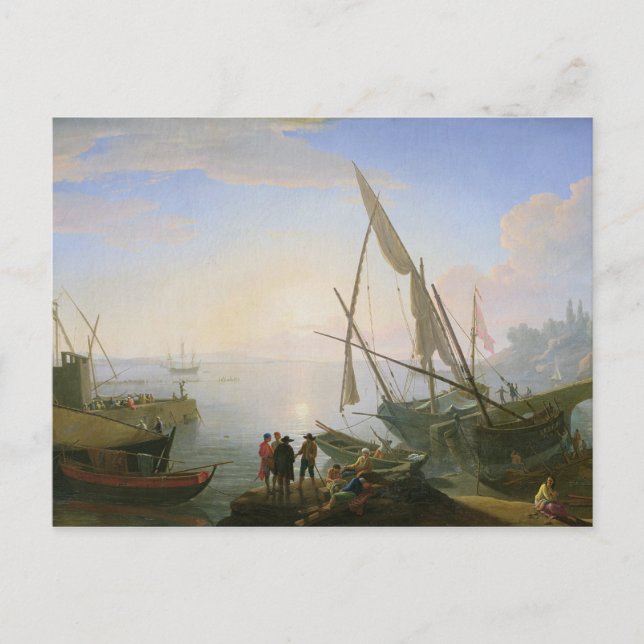 Seaport with sunset postcard (Front)