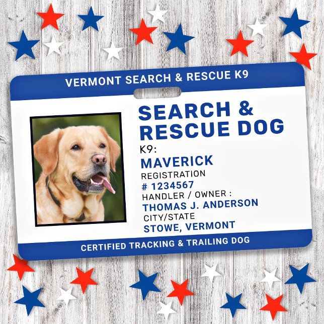 Search Rescue Dog Custom Logo Photo SAR K9 ID ID Badge (Creator Uploaded)