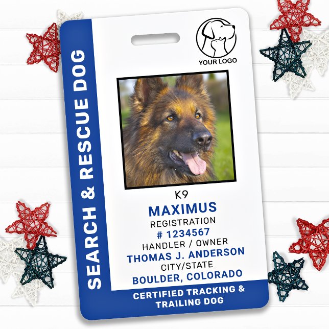Search & Rescue Dog SAR K9 Custom Logo Photo ID Badge (Creator Uploaded)