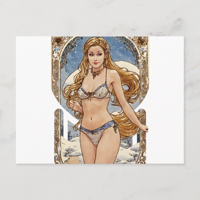 Searching Blonde V2 Mucha Style Art Holiday Postcard (Front)