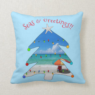 Seas and Greetings Beach Christmas Tree Cushion