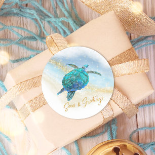 Seas and Greetings Beach Sea Turtle Coastal  Classic Round Sticker