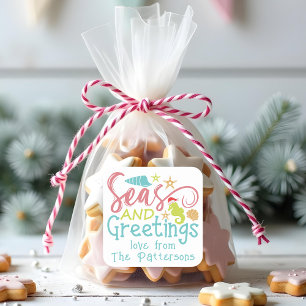 Seas And Greetings Beach Summer Christmas Square Sticker