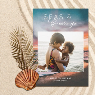 Seas and Greetings Beach Sunset Painting Photo  Ho Holiday Card