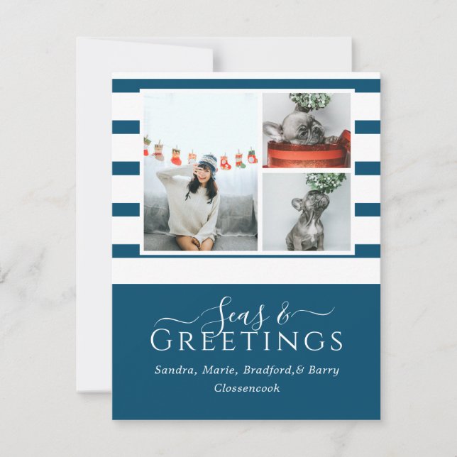 Seas and Greetings  Blue 3 Photo Christmas (Front)