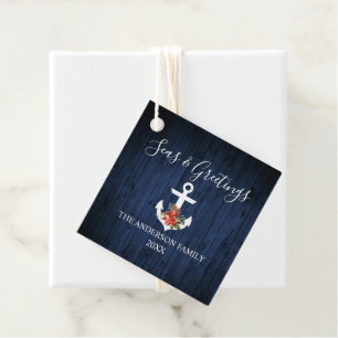 Seas and Greetings Blue Wood Poinsettia Anchor Favour Tags