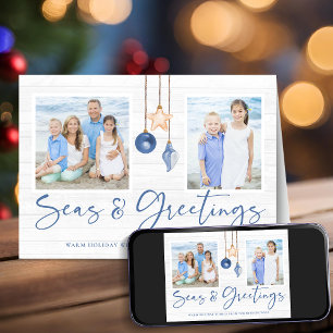 Seas and Greetings Coastal Wood Holiday Photo Card
