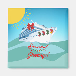 Seas and Greetings Cruise Christmas Door Magnet