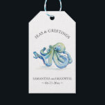 Seas and Greetings Favour Tags Watercolor Octopus<br><div class="desc">These Seas and Greetings beach wedding favour tags feature a watercolor octopus in shades of blue. Use the template fields to add your custom thank you information in minimal text. A coastal choice for destination and nautical theme winter weddings. Unique watercolor art and design by Victoria Grigaliunas of Do Tell...</div>