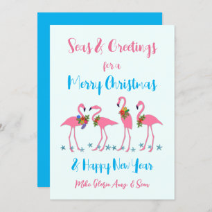 Seas and Greetings Flamingos Christmas Flat Card